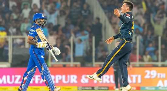 Noor Ahmad killed the remaining hopes of Mumbai Indians as he caught Suryakumar Yadav off his own bowling. SKY walked back after making 23 in 12 deliveries as Mumbai Indians were 90/6. 